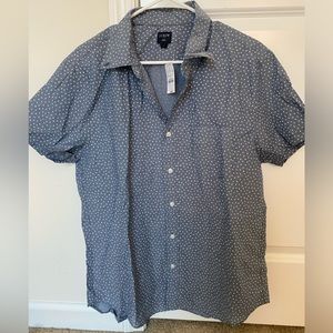 NWT J. Crew Mens Linen Button Short Sleeve Shirt Large Chambray Floral